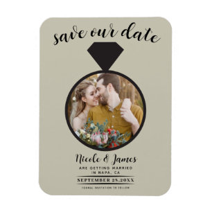 Ímã Anel de Noiva Bege Caqui Foto Save the Date