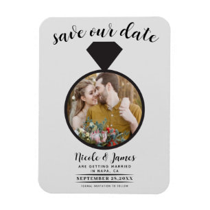 Ímã Anel de Noiva Cinza Claro Foto Save the Date