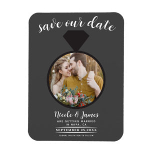 Ímã Anel de Noiva Cinza Escuro Foto Save the Date