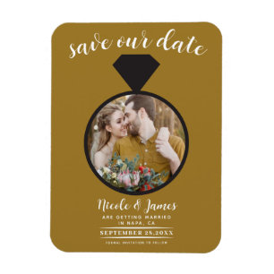 Ímã Anel de Noiva Dourado Rústico Foto Save the Date