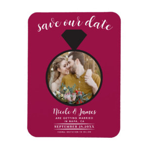 Ímã Anel de Noiva Rosa framboesa Foto Save the Date