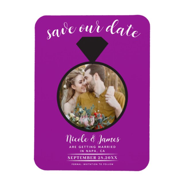Ímã Anel de Noiva Roxo Foto Save the Date (Vertical)