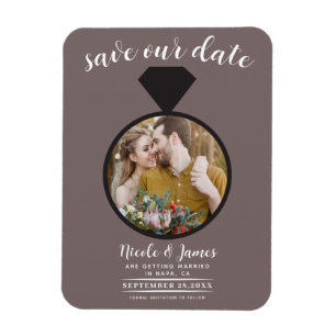 Ímã Anel de Noivado Bege Cogumelo Foto Save the Date