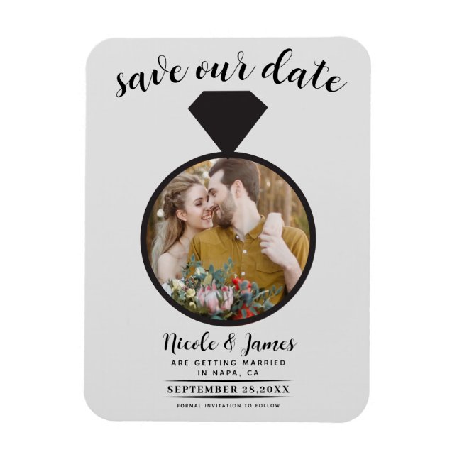 Ímã Anel de Noivado Cinza Claro Foto Save the Date (Vertical)