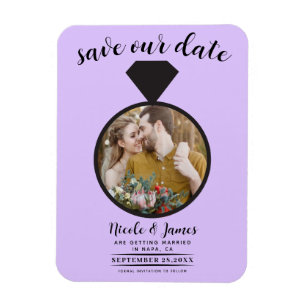 Ímã Anel de Noivado Pastel Lavanda Foto Save the Date