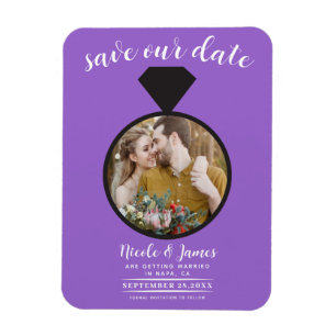 Ímã Anel de Noivado Roxo Foto Save the Date