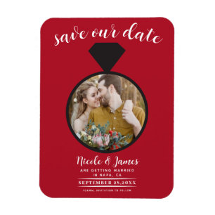 Ímã Anel de Noivado Vermelho Foto Save the Date