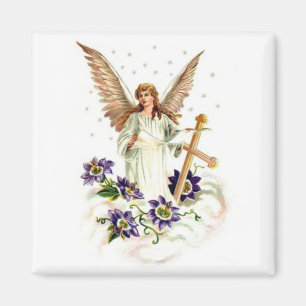Imã Angel Com Flores De Cruz E Clematis