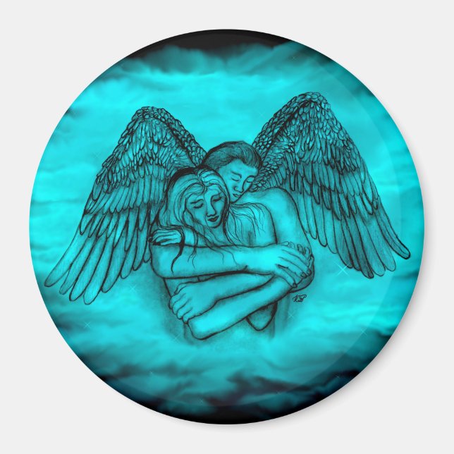 Imã Angel Eros in Love, design preto e verde (Frente)