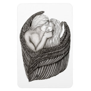 Ímã Angels Kissing, Design preto e branco