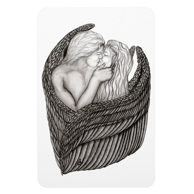 Ímã Angels Kissing, Design preto e branco (Vertical)