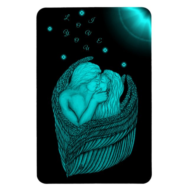 Ímã Angels Kissing, Design preto e verde (Vertical)