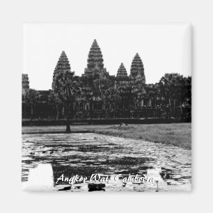 Imã Angkor Wat Camboja Black & White Magnet