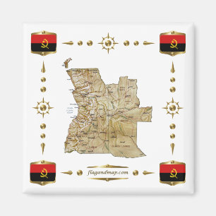 Imã Angola Map + Flags Magnet