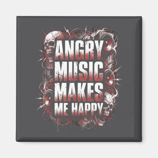Imã Angry Music Makes Me Happy Heavy Metal Skull Rock  (Frente)