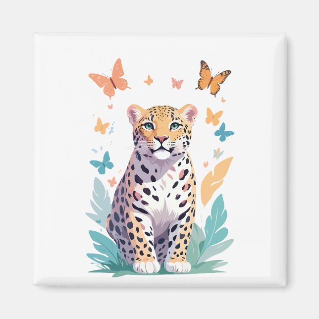 Imã Animais Adoráveis de Borboleta Vetor Leopardo (Frente)