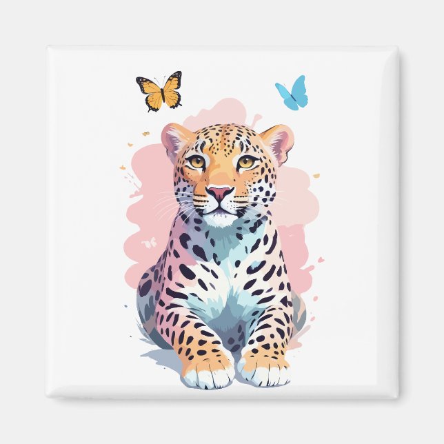 Imã Animais Adoráveis de Borboleta Vetor Leopardo (Frente)