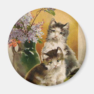 Imã Animais Antigos, Gatos Vitorianos Fofos e Flores