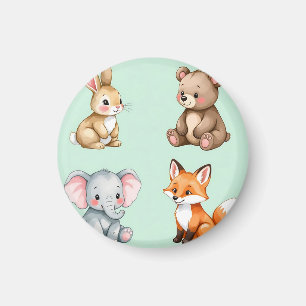 Imã Animais Bebês Adoráveis da Floresta em Aquarela Pa