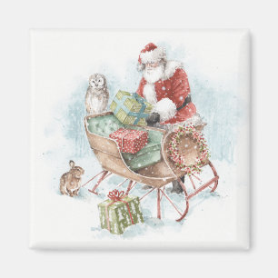 Imã Animais da Floresta com Papai Noel e seu Sleigh