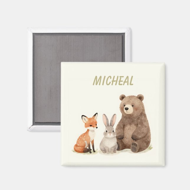 Imã Animais da floresta monograma  (Front/Back)