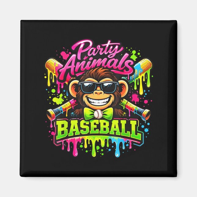 Imã Animais de festa meme beisebol macaco engraçado  (Frente)