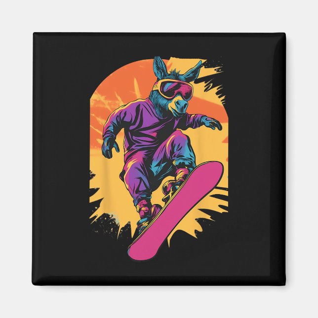 Imã Animais De Snowboard - Donkey Num Snowboard Snowbo (Frente)