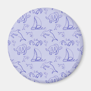 Imã Animais marinhos e padrão de desenho de uma linha