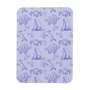 Ímã Animais marinhos e padrão de desenho de uma linha 