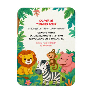 Ímã Animais Safari Convite de Aniversário Boas Flexíve