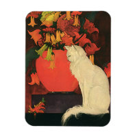Animais Vintage, Gato Branco Elegante, Flores de O