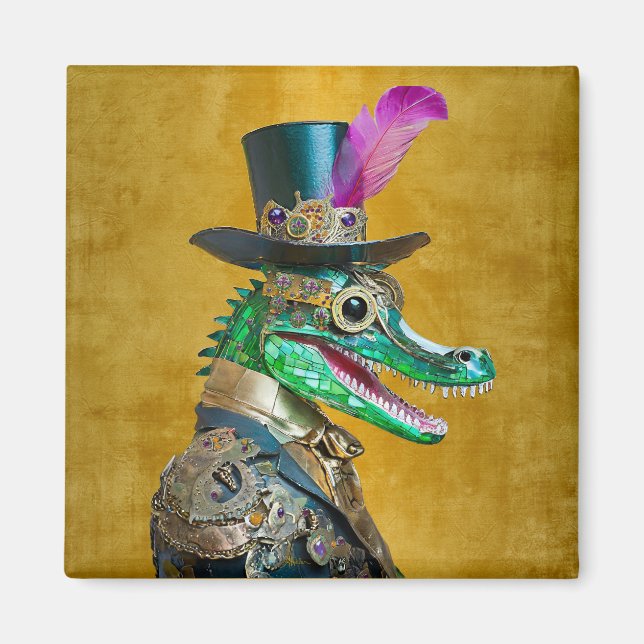 Imã Animal de festa Steampunk do Mardi Gras Jacaré (Frente)