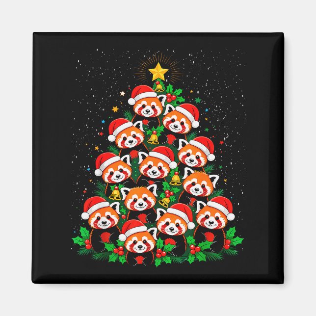 Imã Animal Xmas Tree Santa Hat Red Panda Christmas  (Frente)