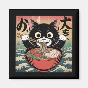Imã Anime Cat Comendo Ramen Engraçado Estilo Retroativ