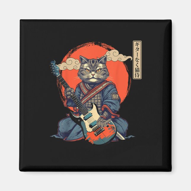 Imã Anime Cat Japonês Samurai Tattoo Kawaii Ninja Gui (Frente)