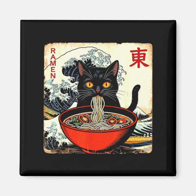 Imã Anime Cat Ramen Japanese Funny Graphic Tees Kawaii (Frente)