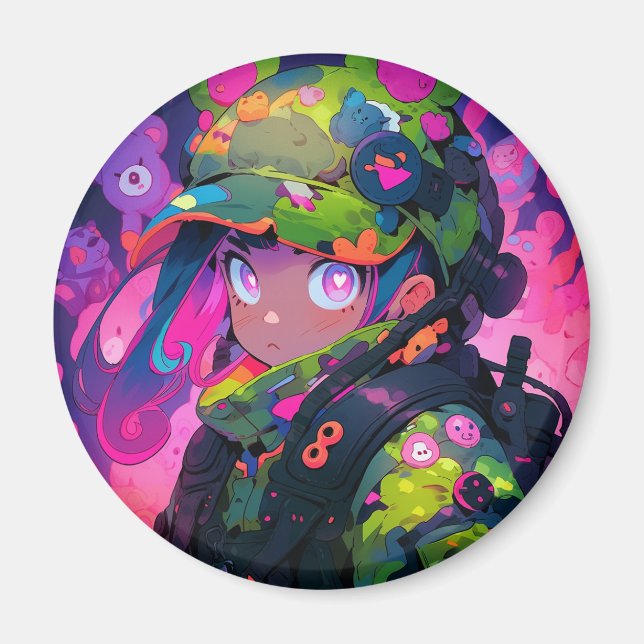 Imã Anime de Coração da Camouflagem Militar Kawaii (Frente)