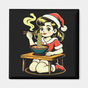Imã Anime Feminino Ramen Natal Kawaii Garota de Santa 