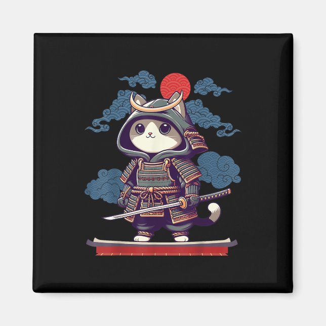 Imã Anime Gato Samurai Japonês Tattoo Kawaii Ninja (Frente)