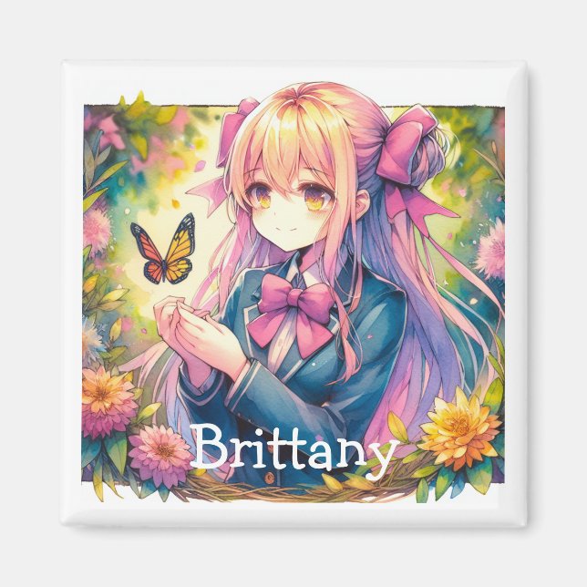 Imã Anime Girl and Butterfly Ai Art (Frente)