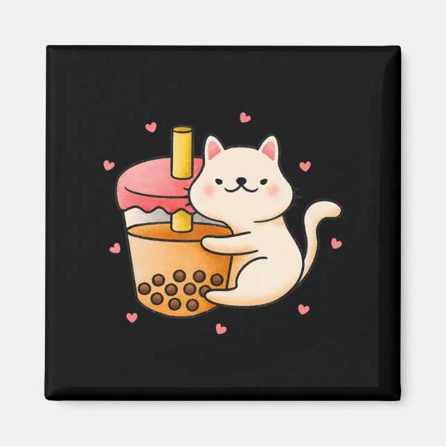 Imã Anime Kawaii Cat Boba Bubble Tea Anime Merch prese (Frente)