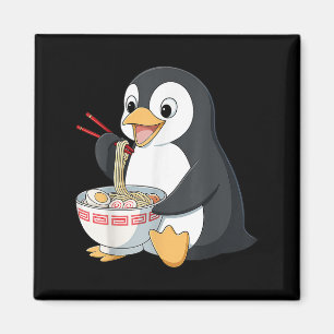 Imã Anime Kawaii Penguin Comendo Ramen Noodle Oferece