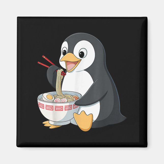Imã Anime Kawaii Penguin Comendo Ramen Noodle Oferece  (Frente)