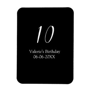Ímã aniversário de 10 anos branco preto nome data cali
