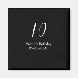 Imã aniversário de 10 anos branco preto nome data cali