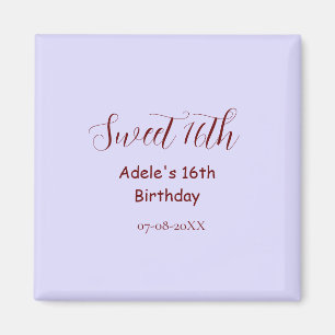 Imã Aniversário de 16 anos doce nome roxo pastel retro