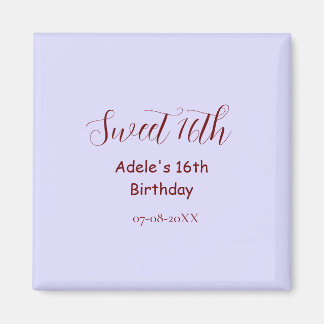 Imã Aniversário de 16 anos doce nome roxo pastel retro