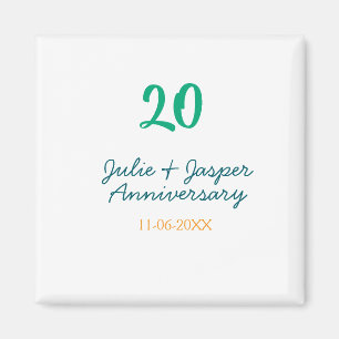Imã Aniversário de 20 anos nome data laranja azul verd