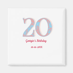 IMÃ ANIVERSÁRIO DE 20 ANOS PEACH BLUE BOLD RETRÔ NOME 