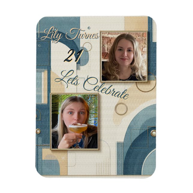 Ímã aniversário de 21 anos Almond floresce creme azul (Vertical)